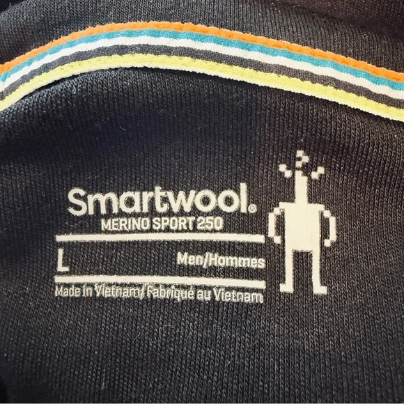 Smartwool Mens Merino 250 1/4 Zip Baselayer Size Large Black Gray Lightweight - Picture 6 of 15